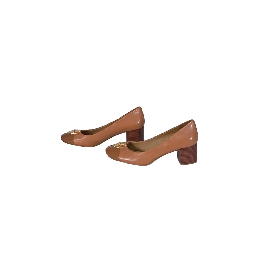 Tory Burch - Tan Patent & Matte Leather Pumps w/ Logo Toe Sz 12